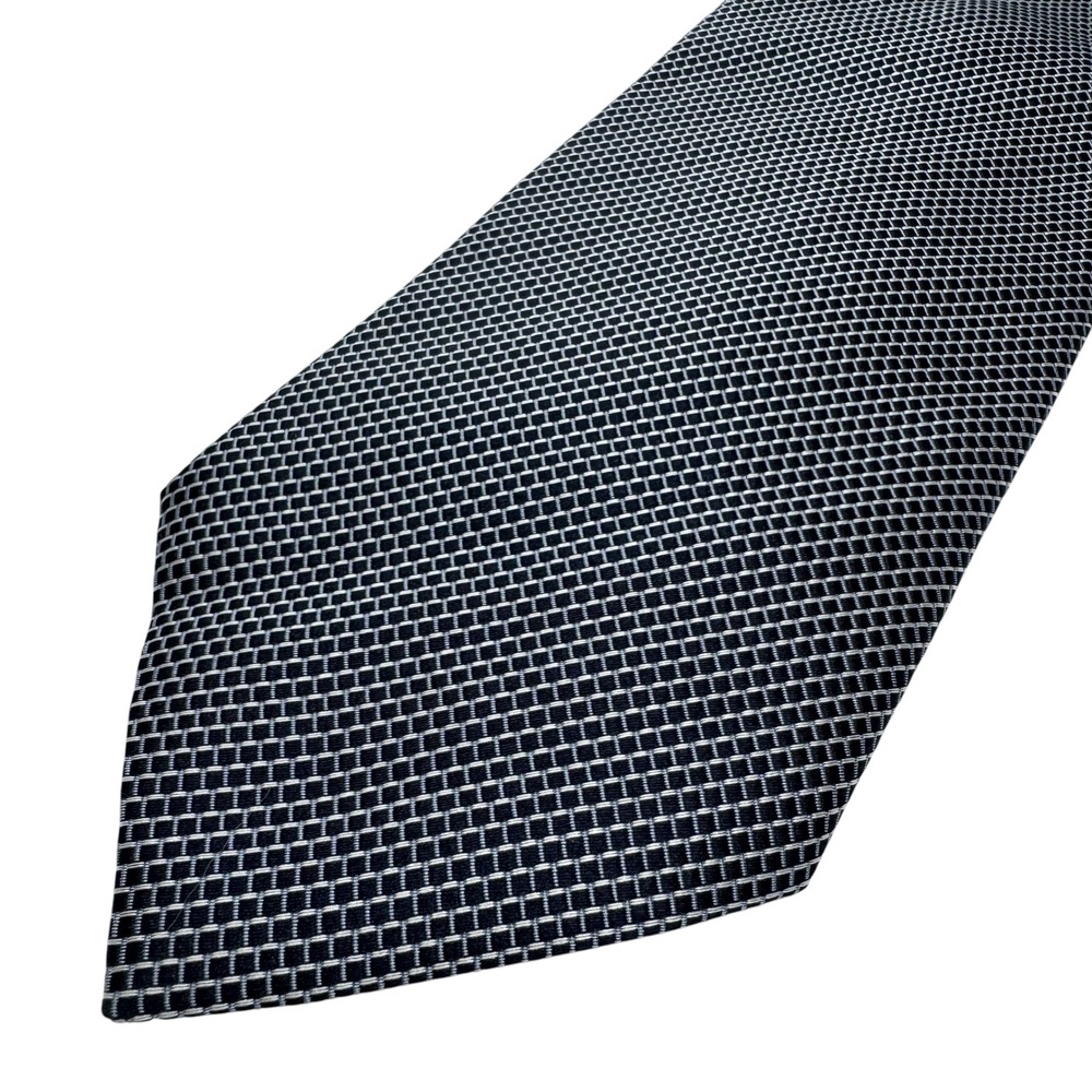 Armani Collezioni Navy Silver Micro Grid Silk 59" x 3.5" Italian Mens Necktie